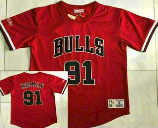 Men%27s Chicago Bulls #91 Dennis Rodman Red Short Sleeved AU Throwback Jersey Dzhi